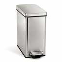 simplehuman 10 Liter / 2.6 Gallon Stainless Steel Bathroom Slim Profile Trash Can, Brushed Stainless Steel