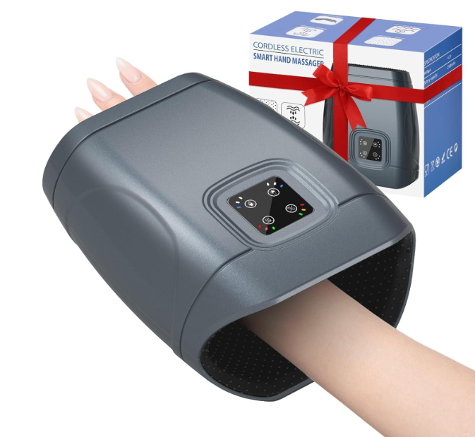 JQX Hand Massager with Heat and Compression, Cordless Electric Hand Massager, 3 Levels Pressure for Finger, Gifts for Women, Men(Grey)
