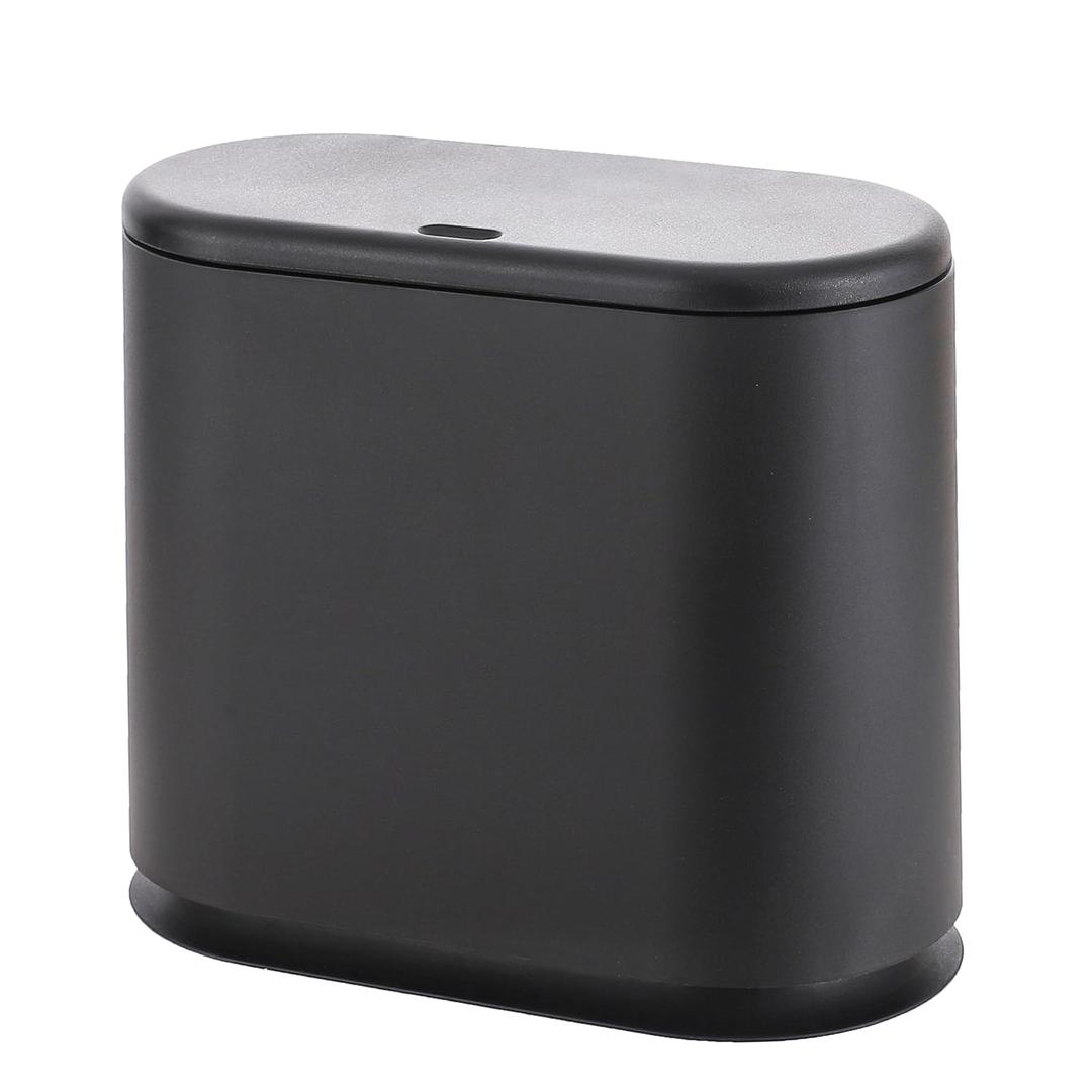 Baosia Black Slim Rectangular Plastic Trash Can with Press Type Lid,12 Liter / 3.2 Gallon Narrow Trash Bin with Pop-up Lid for Toilet,Bedroom,Bathroom,Office,Kitchen,Powder Room