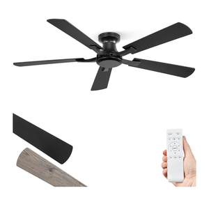 ZMISHIBO 52 Inch Ceiling Fan No Light, Flush Mount Low Profile, Modern Black Ceiling Fan Without Light, Remote Control & Quiet DC Motor, for Indoor&Outdoor, Bedroom, Living Room