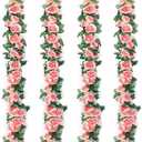 Musdoney 4Pcs 32.2 FT Fake Rose Vine Flowers Plants Artificial Flower Garland Hanging Rose Ivy Home Hotel Office Wedding Party Garden Craft Art Decor (Pink)