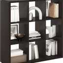 Furinno CUBICLE Book Shelf, 9-Cube Bookshelf, Extra Thick Frame Reversible Bookcase with Open Back, 14.6" x 44" x 44", for Living Room, Bedroom, Home Office, Black Dark Oak