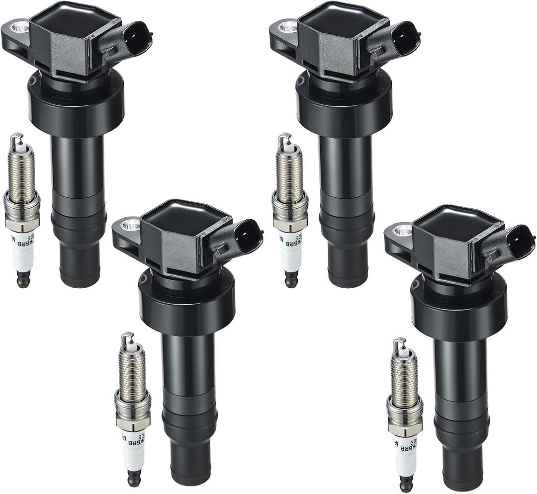 BDFHYK Ignition Coil Pack UF652 and Iridium Spark Plug 93815 Compatible with Hyundai Accent 2012-2020 Hyundai Veloster 2013 Kia Soul Kia Rio Kia Coil Pack Coil for Hyundai 1.6L L4 5C1860 Set of 4
