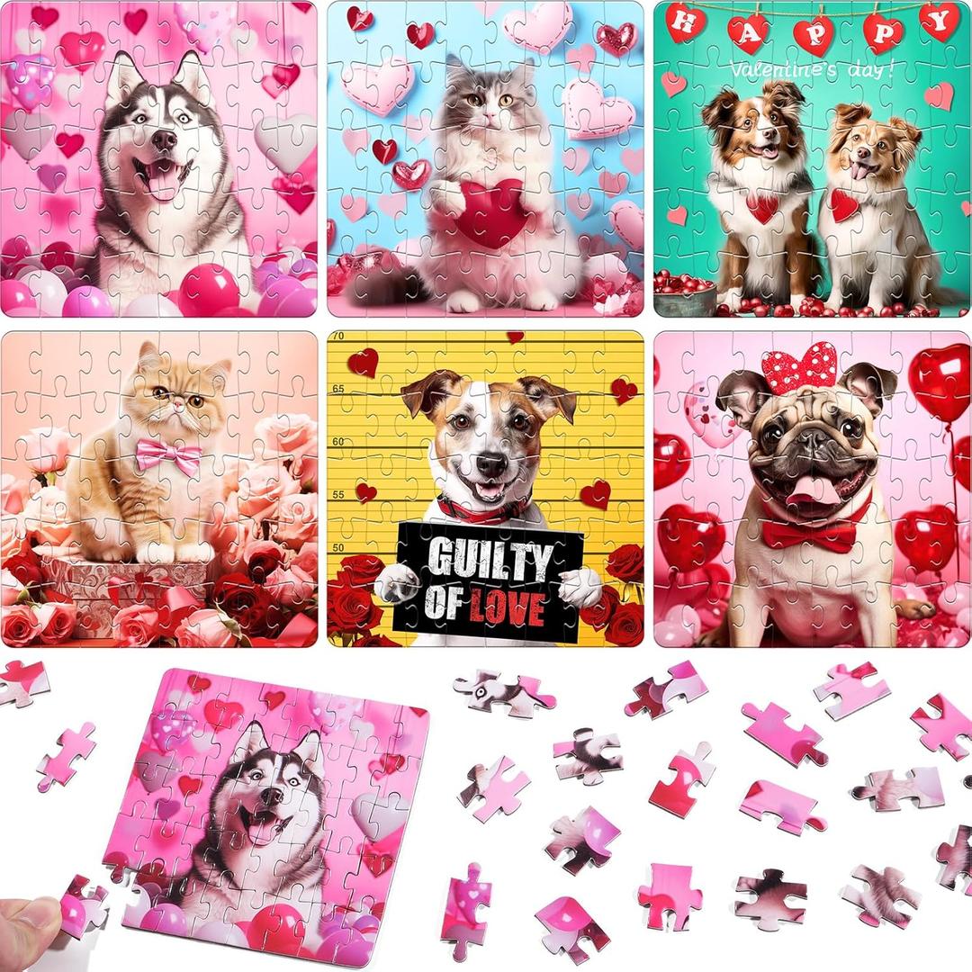 Easter Basket Essentials for Kids - 24 Packs Cat Dog Jigsaw Puzzles Easter Basket Stuffers Party Favors Supplies Decorations Treat Bags Birthday Gifts for Kids Boys Girls