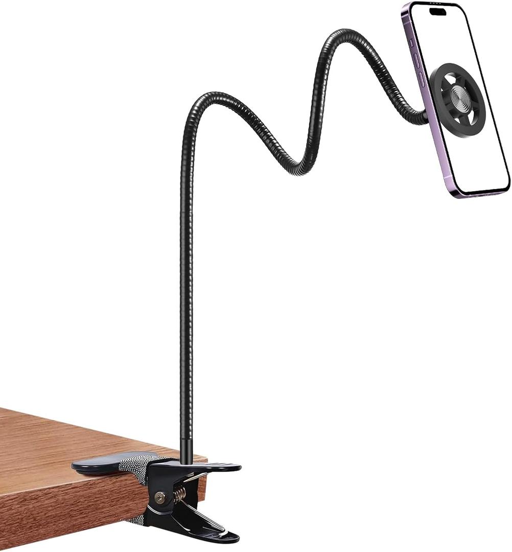 Cell Phone Stand Holder for Bed Laying Down, Lazy Bedside Phone Mount with Clamp Clip for Desk, Desk Tripod for iPhone, Compatible with Magsafe All Smartphone