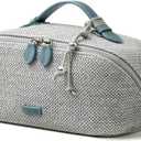 EACHY Makeup Bag, Woven Travel Toiletry Bag, Portable 180 Wide-Open Flat Cosmetic Bags for Women, Large Capacity Makeup Pouch with Divider and Handle