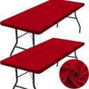 homing 2 Pack Rectangle Table Cloth, Elastic Fitted Fabric Tablecloth Fits for 6 Foot Folding Tables, Washable Table Cover for Picnic, Camping, Indoor & Outdoor (Red, 30" x 72")