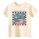 4th of July Toddler Baby Boys Girls T-Shirt Kids Gesture Checkerboard Land of The Free Short Sleeve Top(3-4T, Beige Gesture)