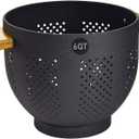 Colander for Kitchen, 6 QT Metal Colander with Wood Handle, Essentials Kitchen Gadgets Strainers and Colanders Food Strainer Basket for Draining Pasta Strainer, Vegetable & Fruit, Black