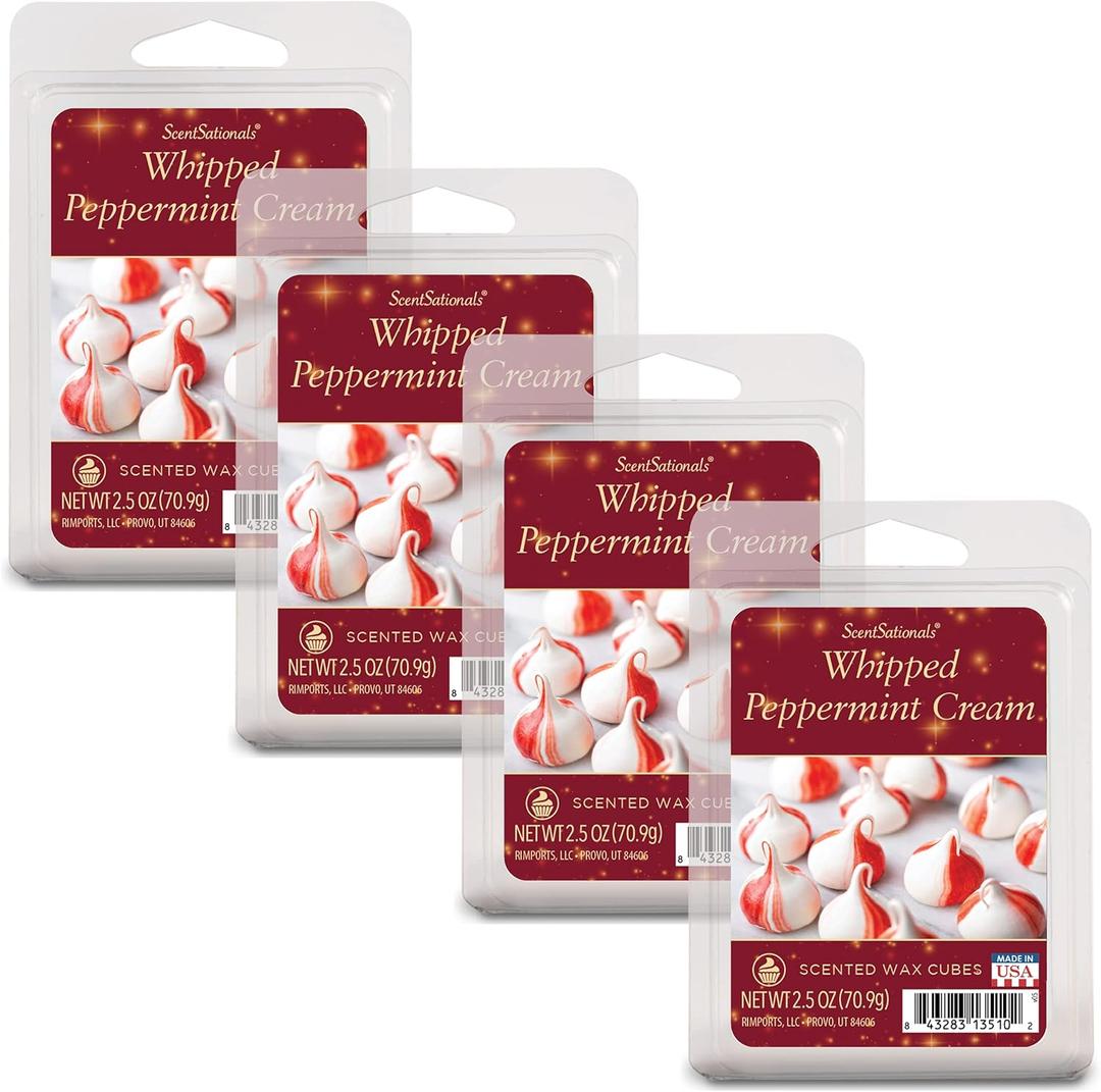 Scentsationals Wax Melts, Wax Cubes Strong Scent - Berry Bliss Collection Whipped Peppermint Cream - Long Lasting Scented Melts for Warmer, 10oz (24-Cubes)