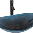 YOURLITE Bathroom Sink,Boat Shape Bathroom Glass Vessel Sink with Faucet and Pop-Up Drain Bowl Vessel Sinks for Bathrooms, Deep Blue