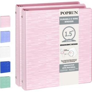 POPRUN 3 Ring Binder 1.5 Inch, PVC-Free, Holds 325 Sheets of 8.5 x 11 Paper, Extra Durable Organizer with 2 Pockets for School & Office, Heavy-Duty, 2 Pack, Pink