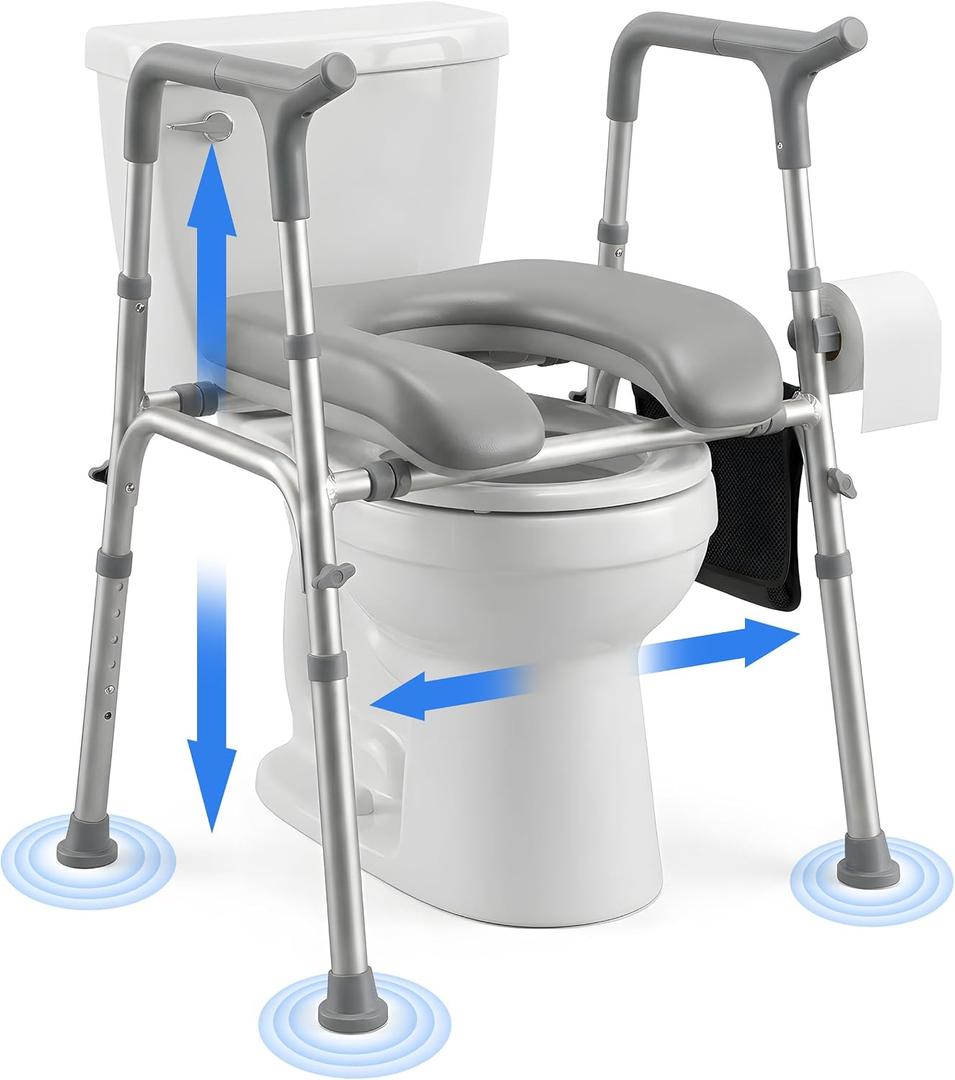 Ergonomic Raised Toilet Seat with Soft Cushion for Seniors, Adjustable Height & Width, Heavy-Duty Bariatric Toilet Seat Riser, Design for Post-Surgery & Elderly Support, Fits Round & Elongated Toilets