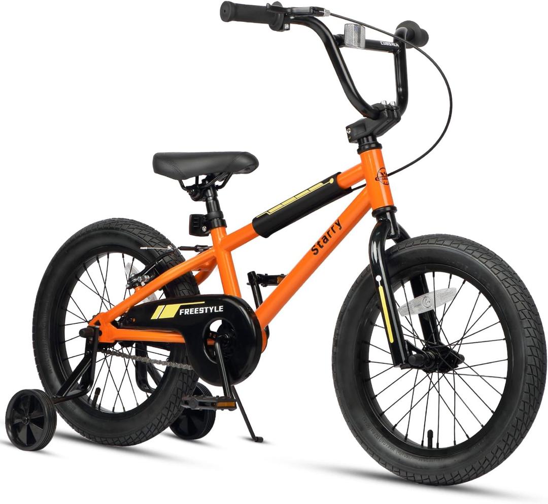 12 14 16 18 Inch Kids Bike BMX Style Bicycle with Training Wheels Coaster Brake for 2-10 Years Old Toddlers Boys Girls Multiple Colors (Orange)