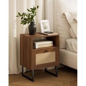 Acodaiuy Night Stand Farmhouse Nightstand Boho Bedside Table Modern Nightstand with 1 Drawer and 1 Open Storage Space, End Table, Storage Canbinet for Bedroom, Walnut