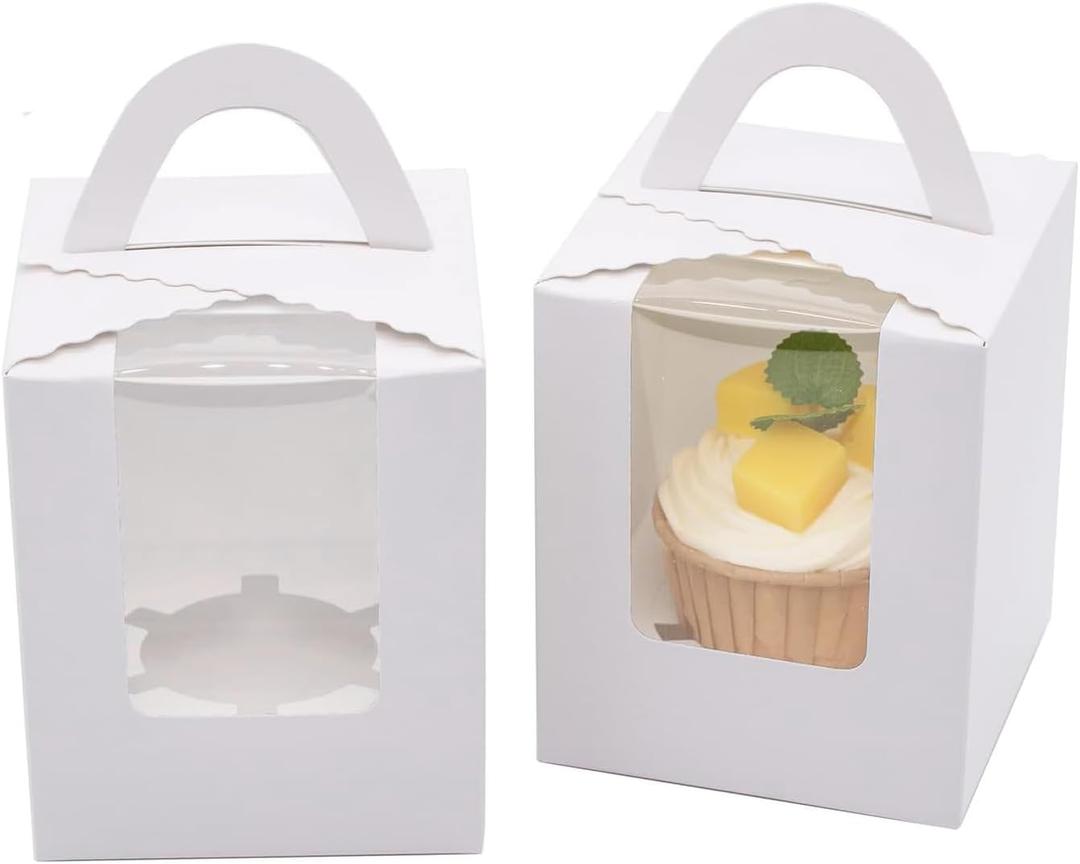 Cupcake Boxes Individual Cupcake Holders Disposable 60pcs White Single Cupcake Boxes with Window 3.6 * 3.6 * 4.3inch Cupcake Containers (60 Pcs (1 Holder))