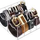 Acrylic 8 Compartment Belt Organizer - Clear Display Case for Closet Tie, Bow Tie, Watch, Jewelry, Bracelets, Ring