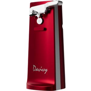 Davivy Electric Can Opener - One-Touch Hands-Free Operation, Removable Stainless Steel Cutter, 3-in-1 Design with Knife Sharpener & Bottle Opener (Red)