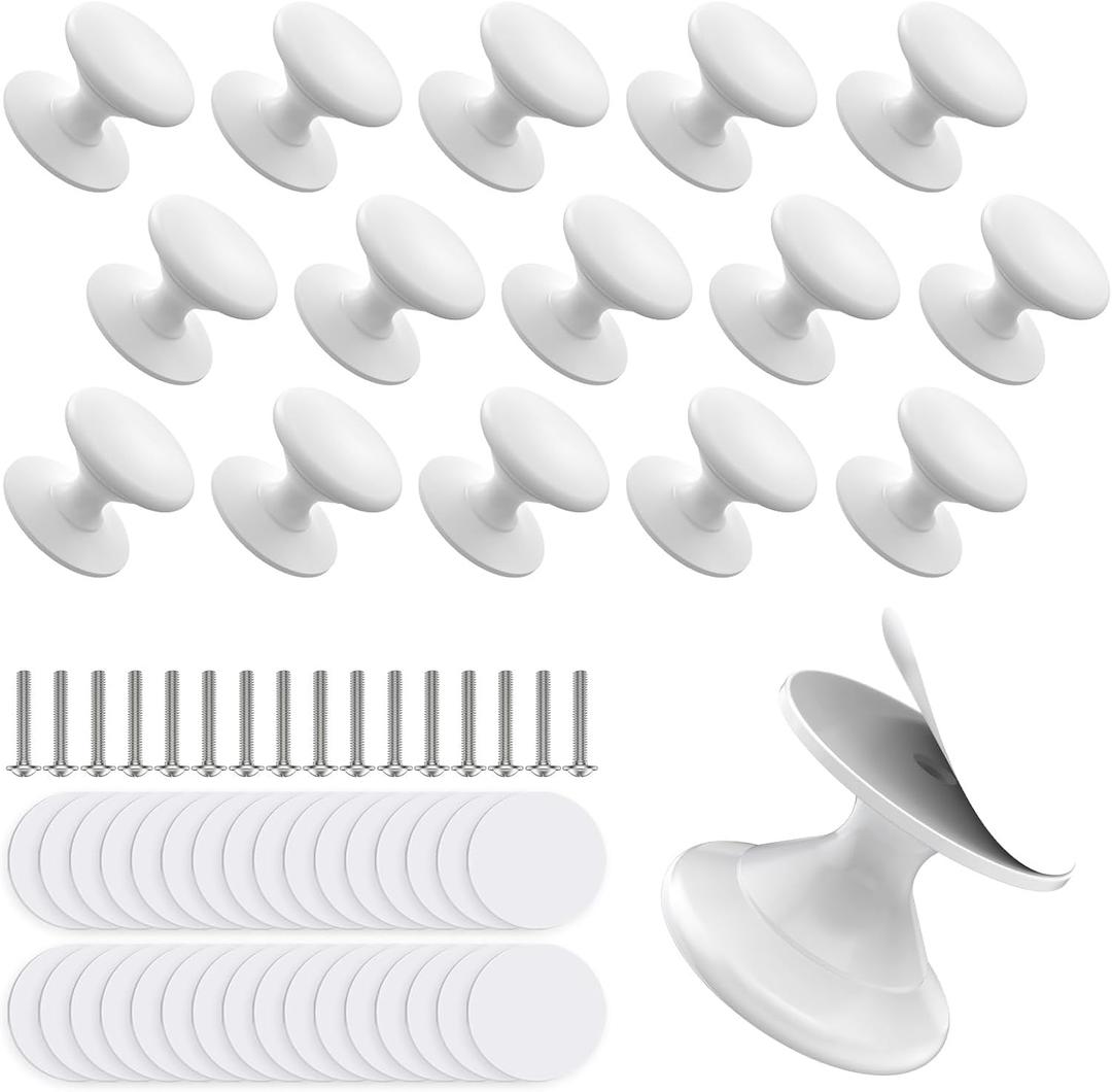 Self Adhesive Cabinet Knobs, Aluminum Alloy Self-Stick Drawer Pull Handles for Sliding Glass Door, Cabinet, Cupboard, Dresser, Closet, Window - Stick On No-Drilling Drawer Knobs (16, White)