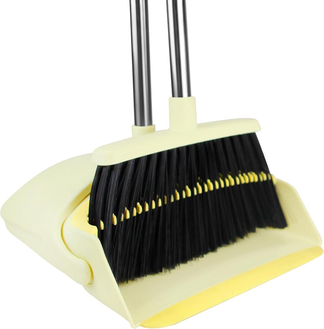 BSKLIN Broom and Dustpan Set House Brooms for Sweeping Indoor Collapsible Broom and Dust Pan Combo for Home Office Kitchen Lobby Floor Pet Hair (Small-Yellow)