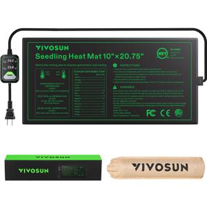 VIVOSUN 10"x20.75" Seedling Heat Mat with Built-in Temperature Controller, UL & MET-Certified Waterproof Plant Heating Pad for Germination, Hydroponics, Brewing, Breeding, and Greenhouses