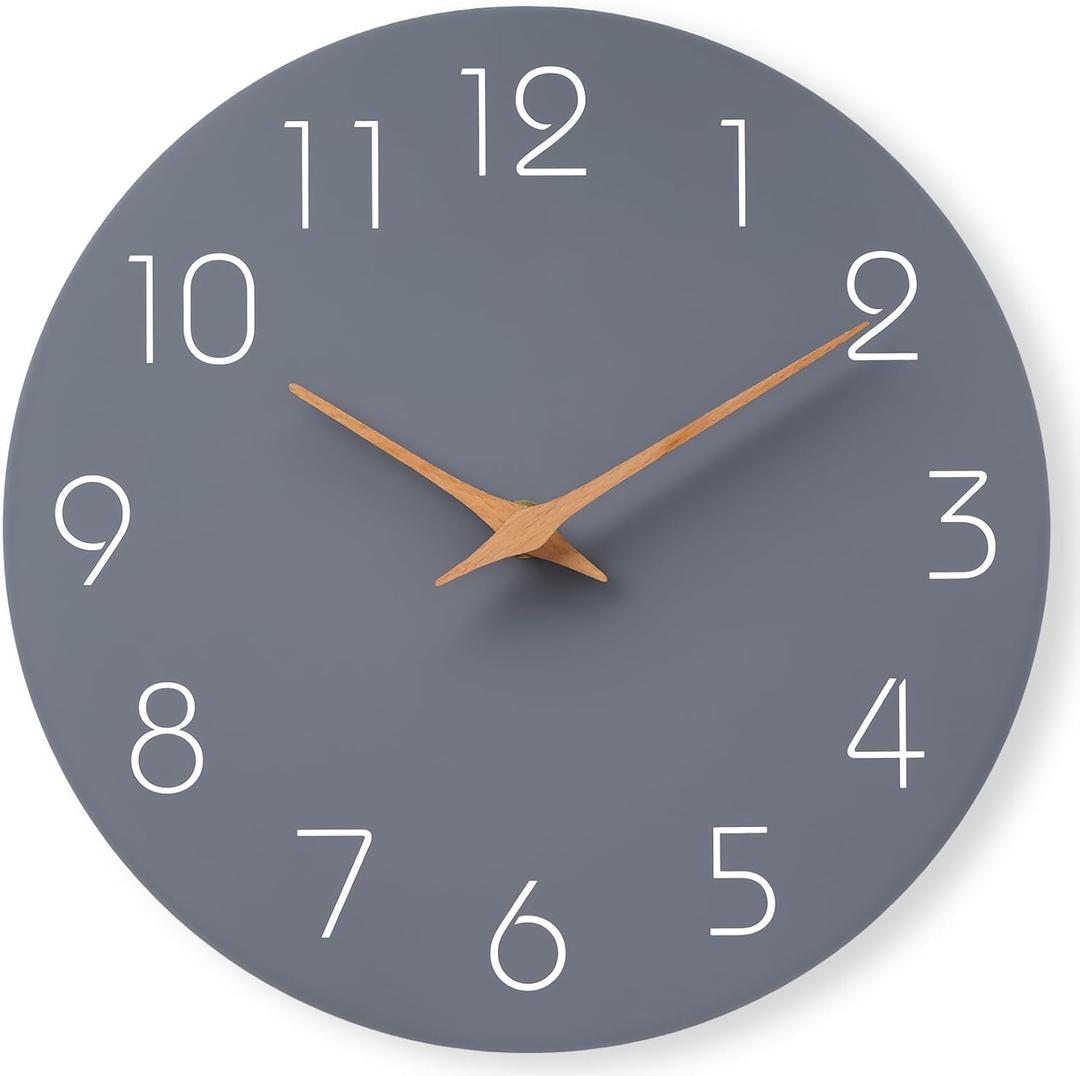 Mosewa Wall Clock Silent Non Ticking Decorative for Kitchen Bedroom Bathroom Office Living Room Battery Operated 10 Inch Gray Modern