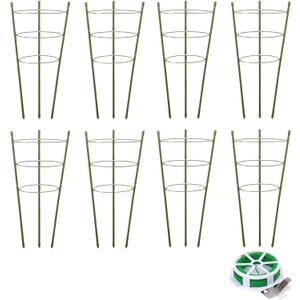 8 Pack Plant Support Tomato Cages for Garden, 18 Inches Small Tomato Cages and Supports with Adjustable Rings for Garden Pots, Plant Stakes Tomato Trellis Rings for Climbing Plants