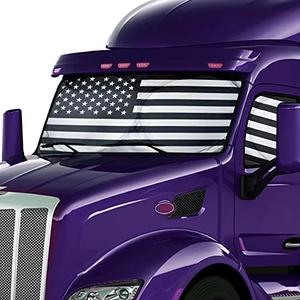 EcoNour Semi Truck Patriotic Flag Printed Sun Shade for Windshield and Side Windows | 240T Windshield Sunshade to Block UV/Sun Heat Rays | Best for Commercial & Big Rig Semi Truck