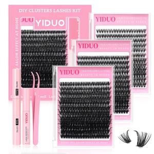 3 Styles Lashes Cluster Kit 720Pcs Eyelash Extensions Kit 40P+60P+80P 8-18mm D Curl Volume False Eyelashes DIY Individual Wispy Fake Eye Lashes Combo Packs with Bond&Seal |Tweezers | Removers