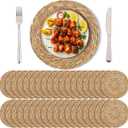 Kochorie Set of 36 Round Woven Placemats 13.8 Inch Bulrush Placemats Natural Handwoven Boho Rattan Wicker Table Mats for Farmhouse & Home Dining
