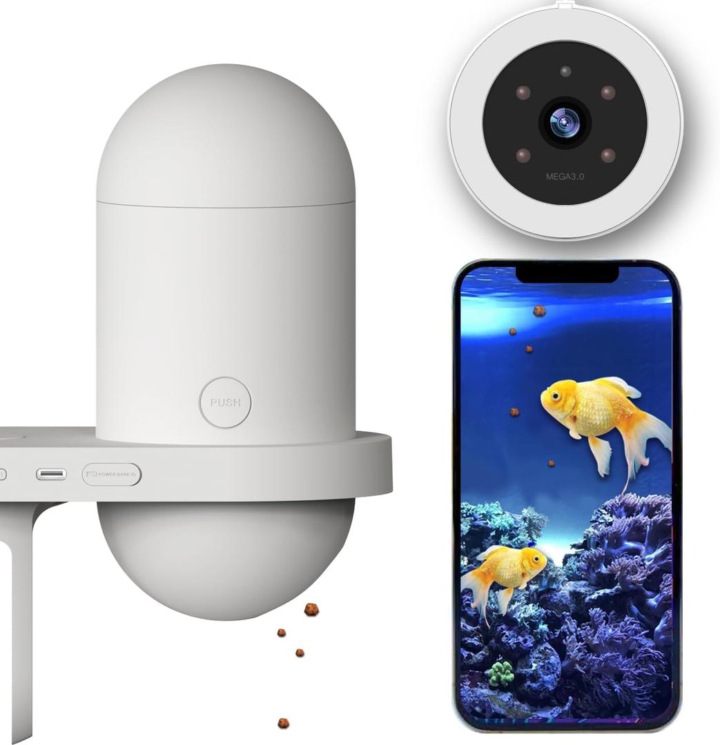 Smart Automatic Fish Feeder, APP Control Plan Automatic Fish Feedereeder for Aquarium, Visual Fish Feeder Automatic Dispenser, 2 Food Outlets 1 Sensor, 2K Camera
