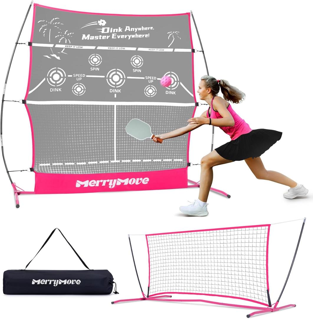 Pickleball Rebound Net for Practice: Pink Pickleball Net Training Aid for Launcher Portable for Outdoor Backyard Driveway - Pickle Ball Gifts for Women Teens Adults