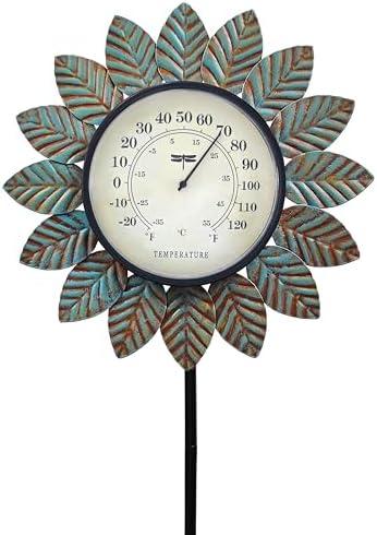 VIOYOUNS Leaf Outdoor Thermometer Decorative-42Inch Metal Leaf Garden Stake,Outside Thermometer for Patio Garden Decor for Yard and Lawn Decorations