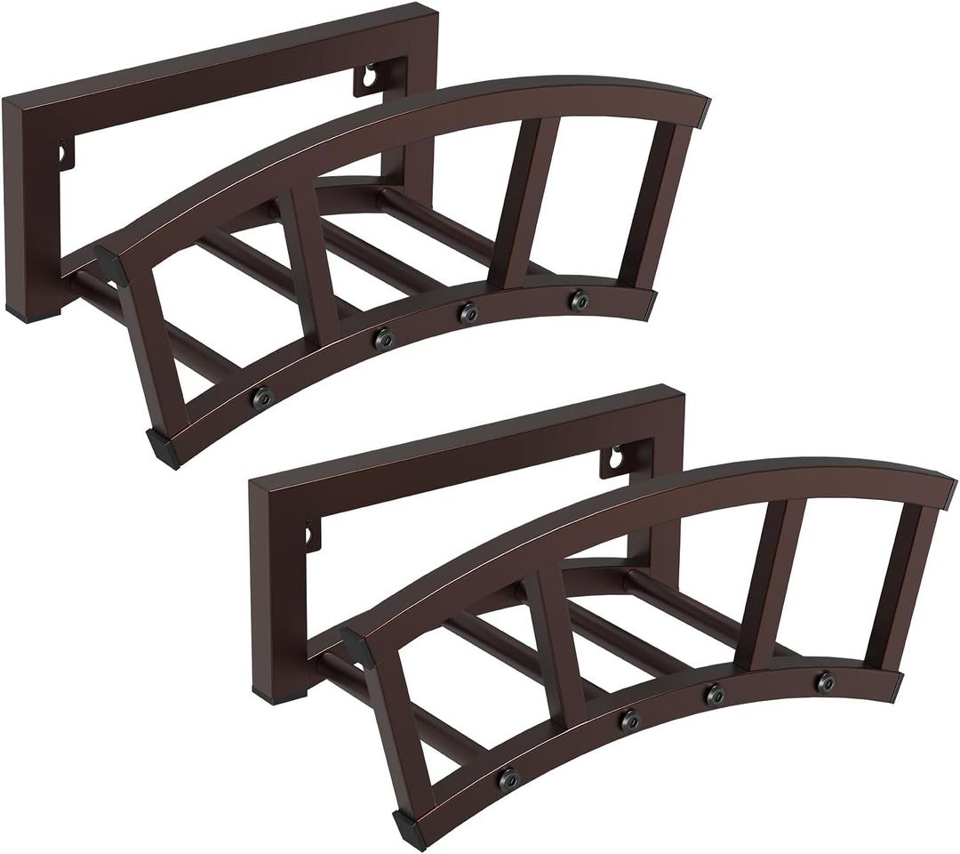 2 Pack Garden Hose Holder Wall Mounted, Outdoor Heavy Duty Metal Water Hose Holder Hanger Holds 125-ft Water Pipe, Sturdy Detachable Hose Storage Organizer Reel Rack for Outside Garden Lawn, Bronze
