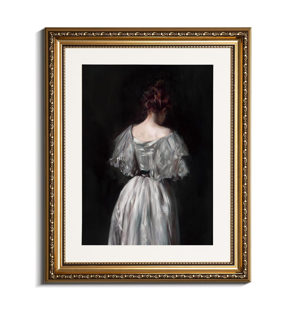 InSimSea Gold Picture Framed Wall Art, Living Room Bedroom Bathroom Seventeenth Century Lady Pictures Wall Decor, Canvas Print Art Home Decor, Antique Paintings with Frames 20x30 Inch