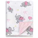 HOMRITAR Super Soft Baby Blanket for Girls, Elephant Print Minky Receiving Blanket for Newborn Nursery, Double Layer Dotted Backing Cozy Bed Throw, Pink, 30x40 Inch