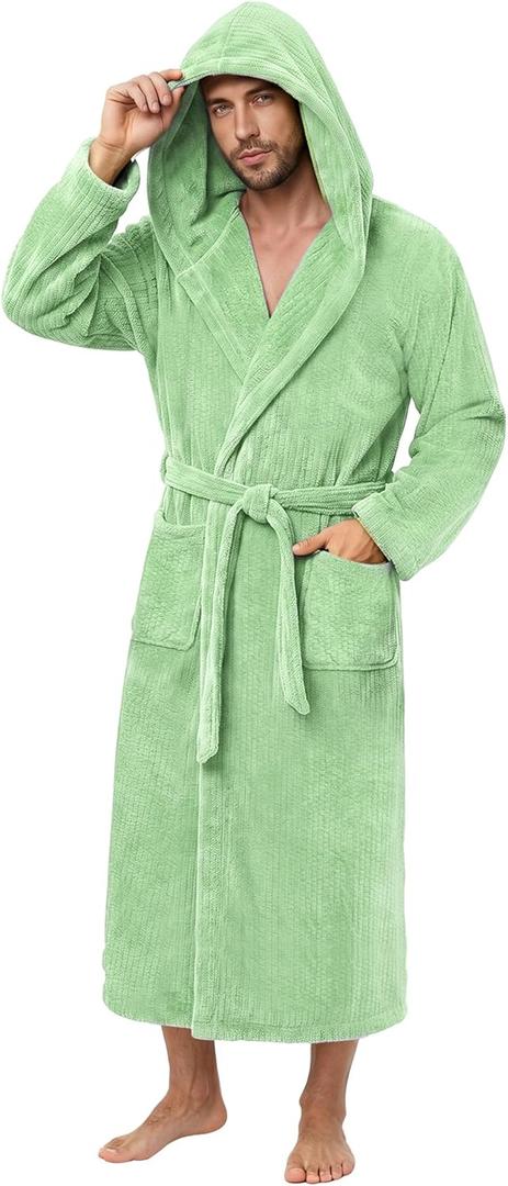 PJGGZ Men's Bathrobes with Hood, Soft Long Towel Robe for Men - Super Absorbent Quick Dry yet Warm (Large-X-Large)