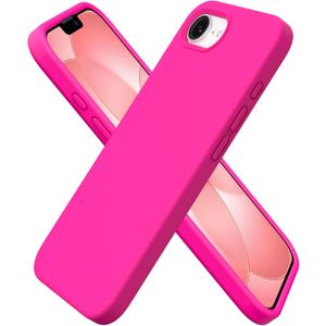 ORNARTO Compatible with iPhone 17e Case and for iPhone 16e Case 6.1", Liquid Silicone 3 Layers Full Covered Soft Gel Rubber Shockproof Cover, Protective Phone Cases for 16e & 17e-Hot Pink