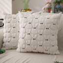 DFXSZ Easter Pillow Covers 16x16 inch Set of 2 Easter Decoration Cream White Rabbit Soft Plush Faux Fur Jacquard Throw Pillows for Bedroom Sofa Holiday Festivals Home Decor FHJ-06C16
