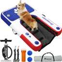 FBSPORT Inflatable Dog Boat Ramp Floating Dock Water Ramp Ladder for Pool, Boat, Non-Slip EVA Floating Ladder Pool Ramp for Dog Up to 220 LBs, Safe & Easy Access Dog Pool Ramp (Blue White Red)