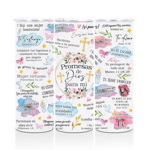 Spanish Christian Gifts 20oz Skinny Tumbler Faith Based Gifts Spanish Religious Gifts for Women Men Friend Bible Verse Sublimation Tumblers Insulated Coffee Travel Mug with Lid Christmas Birthday