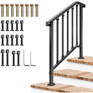 VIVOSUN Outdoor Handrail, 3 Step Stair Handrail, 40" x 36" Fits 1 to 3 Steps, Wrought Mattle Iron Stair Railing with Curved End and Balusters for Concrete Step, Porch Steps, One-Step Assembly, Black