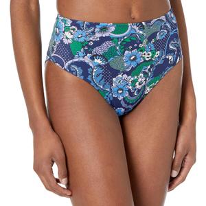 Amazon Essentials Women's High Waist High Leg Bikini Bottom, Deep Blue Paisley, Small