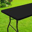 Smiry Rectangle Picnic Table Cloth, Waterproof Elastic Fitted Tablecloths for 4 Foot Tables, Washable Polyester Table Cover for Camping, Indoor and Outdoor (Black, 36"x48")