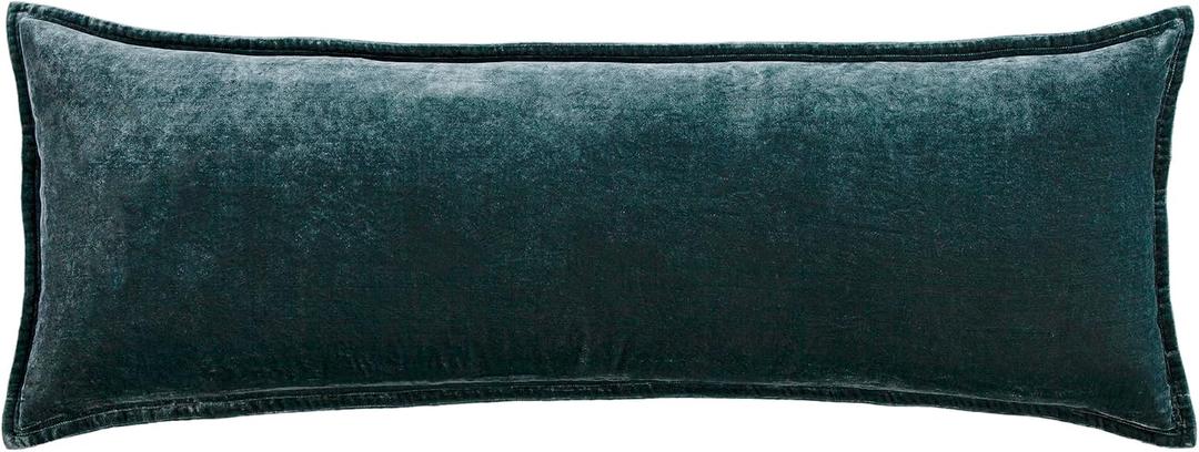 HiEnd Accents Stella Faux Silk Velvet Lumbar Pillow, 14x42 inch, Storm Blue, Romantic Western Modern Traditional Style Luxury Bedding, Decorative Throw Pillow