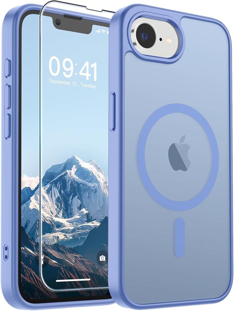 SUPFINE Magnetic for iPhone 17e Case/iPhone 16e Case with Screen Protector (Compatible with MagSafe)(Military Grade Drop Protection) Translucent Matte with Anti-Fingerprint Phone Case,Blue Purple
