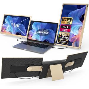 15.6 Laptop Screen Extender, Laptop Monitor Extender 120% sRGB FHD 1080P IPS Type-C/HDMI/USB-A Plug & Play Portable Triple Monitor for 13-17 Laptops Compatible with Mac, Wins, Android, Chrome