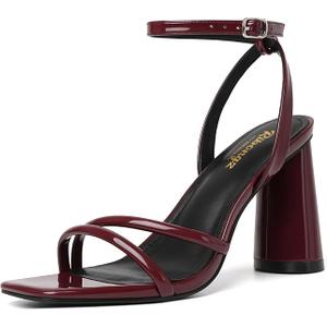 RIBONGZ Block Heels Prom Heeled Sandals for Women Chunky Square Open Toe Strappy High Heels Ankle Strap Wedding Bridal Shoes High Heel Sandals for Party Dress 36.5