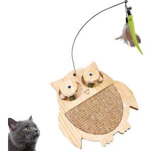 Petest Interactive Cat Toy Natural Sisal Cat Scratcher Toy with Catnip Balls, Owl Design