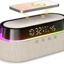 EZVALO 6 in 1 Digital Alarm Clock,Bedside Clock Radio with Fast Wireless Charging 15W, Bluetooth Speaker,Dual Alarm for Heavy Sleepers,FM Radio,12/24H&Snooze,USB Charger,Countdown Timer,RGB Mode (Beige)